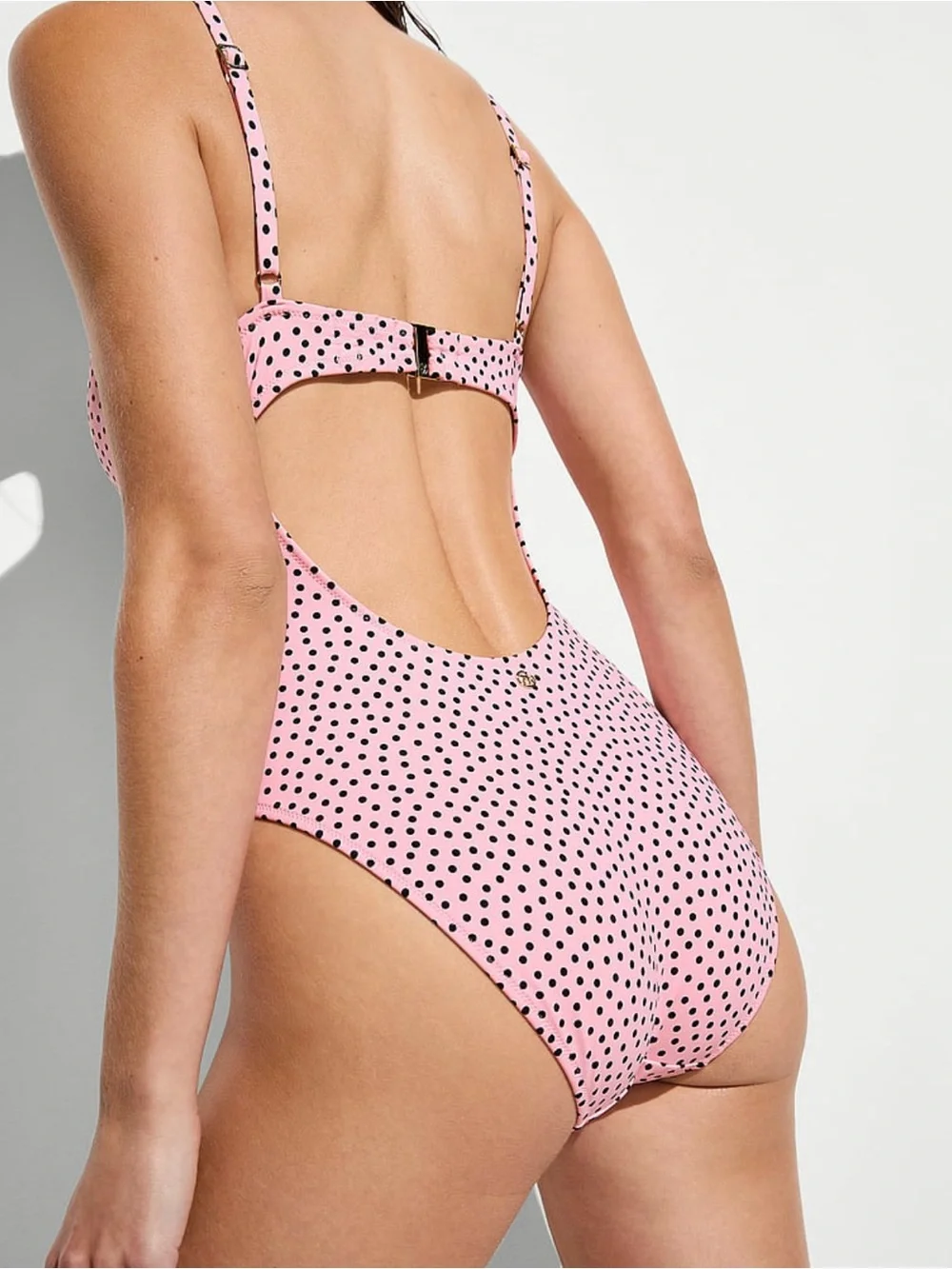 New Medium Pink Victoria’s Secret Twist Push-Up One Piece Swimsuit Polka Dot NWT